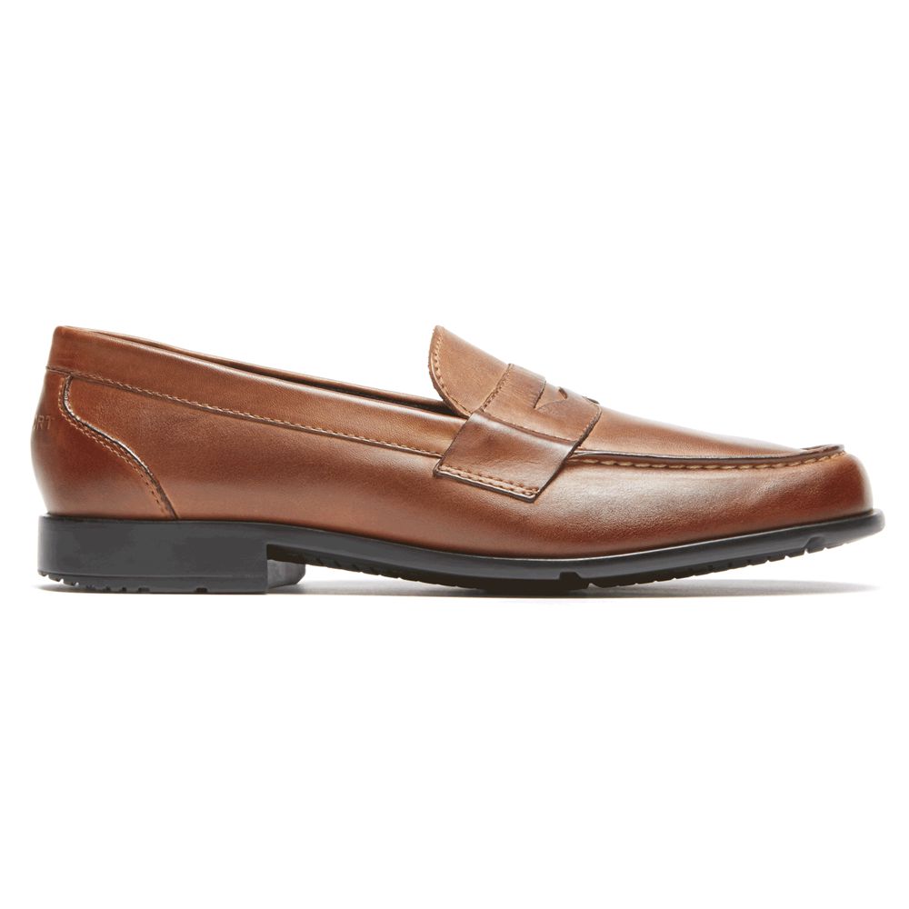 Rockport Men's Classic Penny Slip-Ons Loafers - Cognac - USA (8413CANYJ)